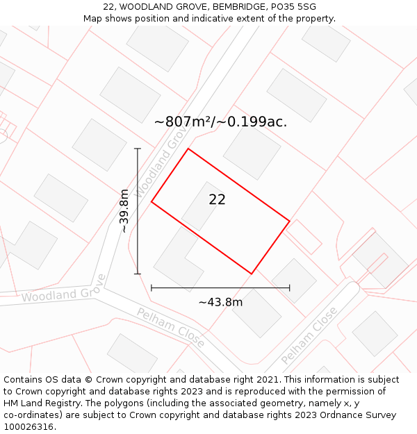 22, WOODLAND GROVE, BEMBRIDGE, PO35 5SG: Plot and title map