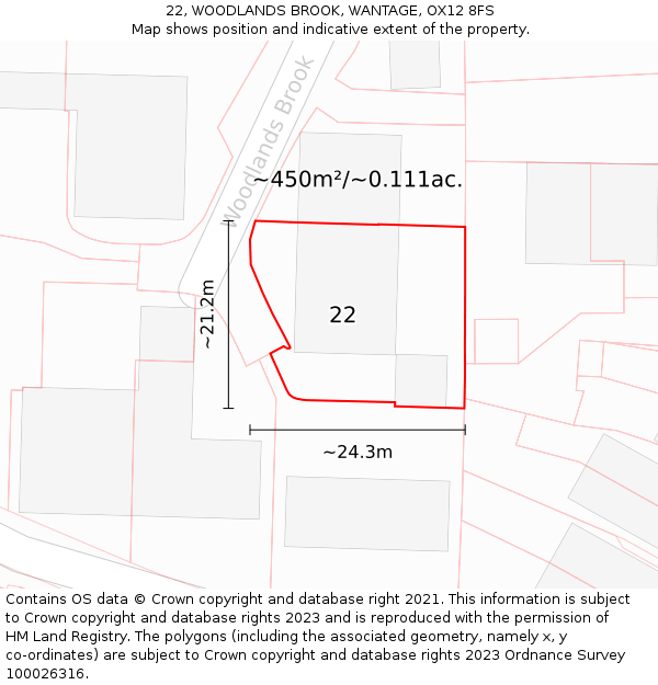 22, WOODLANDS BROOK, WANTAGE, OX12 8FS: Plot and title map