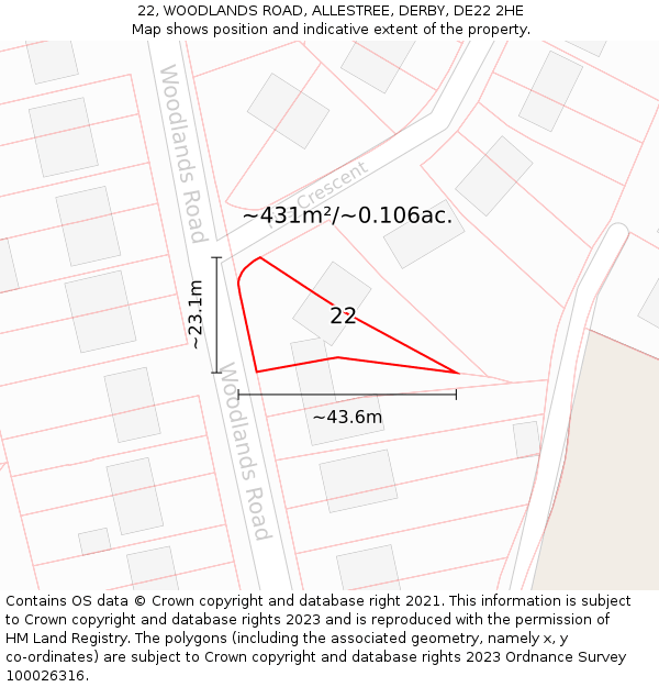 22, WOODLANDS ROAD, ALLESTREE, DERBY, DE22 2HE: Plot and title map