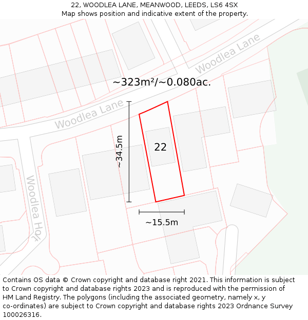 22, WOODLEA LANE, MEANWOOD, LEEDS, LS6 4SX: Plot and title map