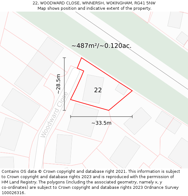 22, WOODWARD CLOSE, WINNERSH, WOKINGHAM, RG41 5NW: Plot and title map