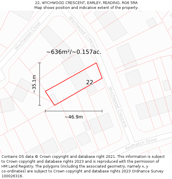 22, WYCHWOOD CRESCENT, EARLEY, READING, RG6 5RA: Plot and title map