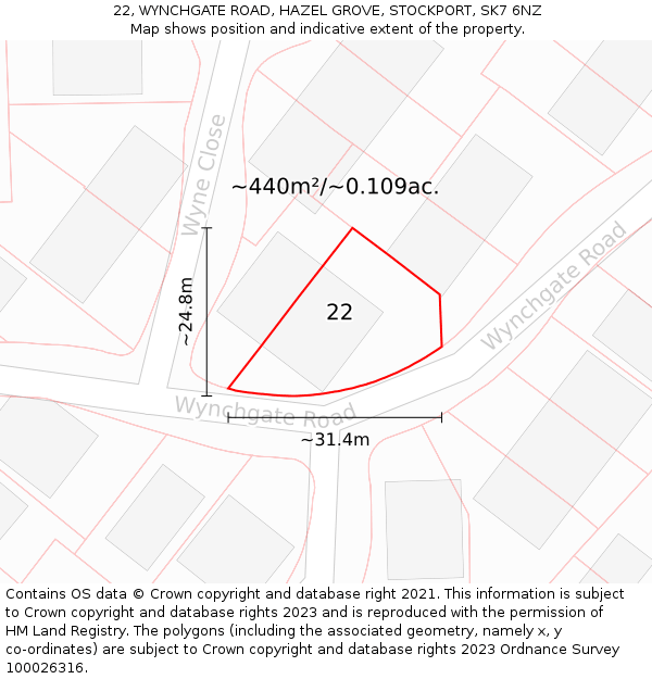 22, WYNCHGATE ROAD, HAZEL GROVE, STOCKPORT, SK7 6NZ: Plot and title map