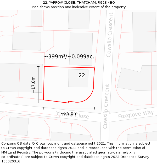 22, YARROW CLOSE, THATCHAM, RG18 4BQ: Plot and title map