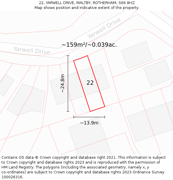 22, YARWELL DRIVE, MALTBY, ROTHERHAM, S66 8HZ: Plot and title map