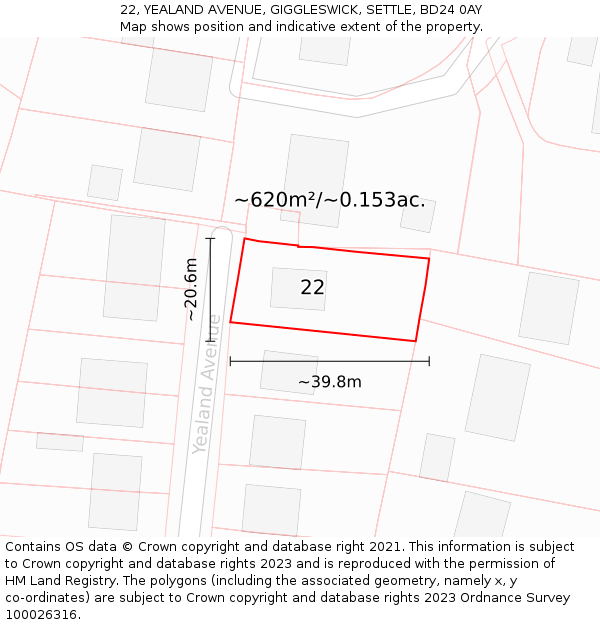 22, YEALAND AVENUE, GIGGLESWICK, SETTLE, BD24 0AY: Plot and title map