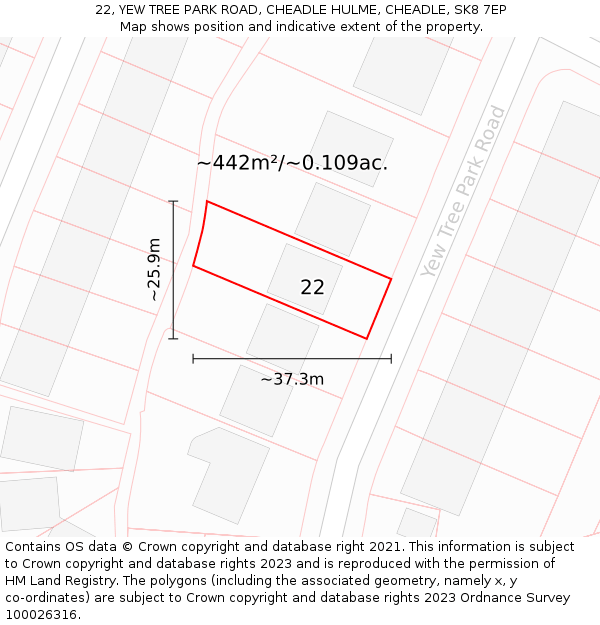 22, YEW TREE PARK ROAD, CHEADLE HULME, CHEADLE, SK8 7EP: Plot and title map