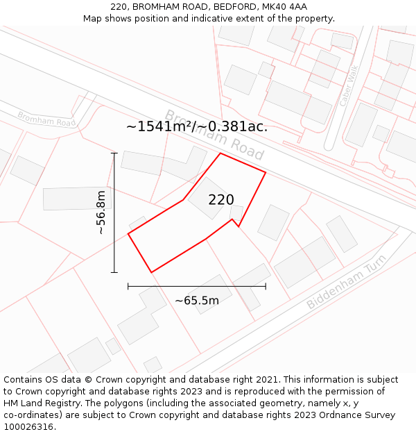 220, BROMHAM ROAD, BEDFORD, MK40 4AA: Plot and title map