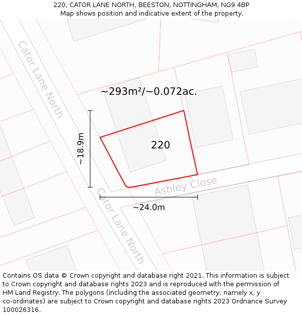 220, CATOR LANE NORTH, BEESTON, NOTTINGHAM, NG9 4BP: Plot and title map