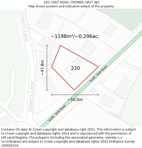 220, HOLT ROAD, CROMER, NR27 9JN: Plot and title map