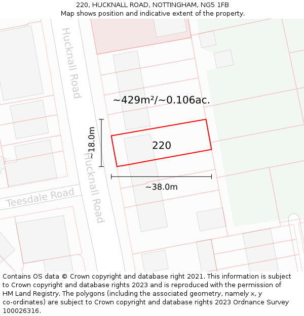 220, HUCKNALL ROAD, NOTTINGHAM, NG5 1FB: Plot and title map