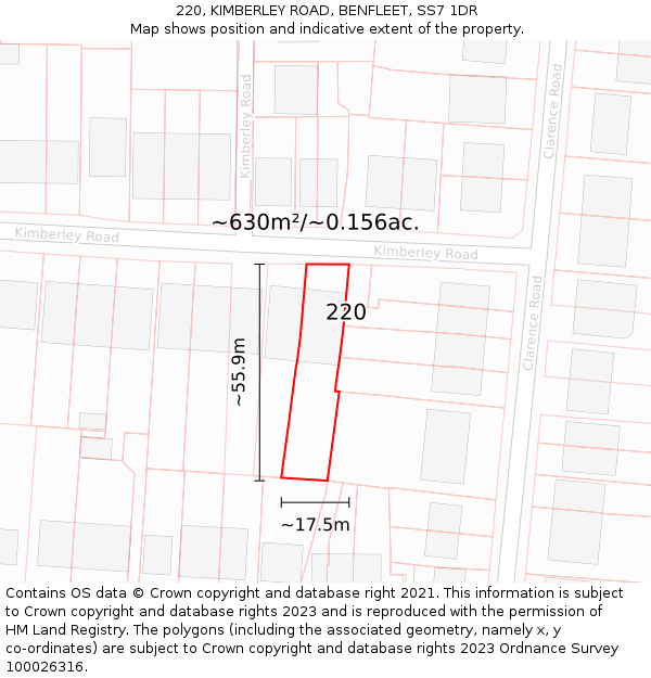220, KIMBERLEY ROAD, BENFLEET, SS7 1DR: Plot and title map