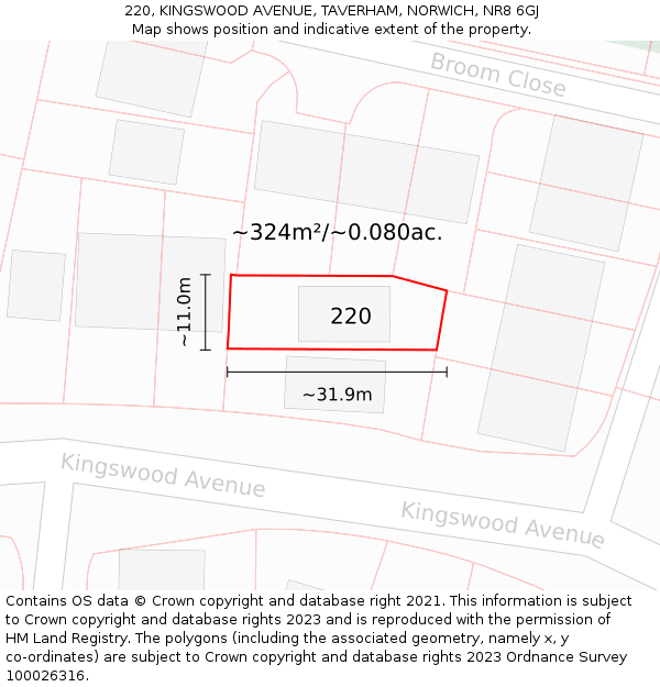 220, KINGSWOOD AVENUE, TAVERHAM, NORWICH, NR8 6GJ: Plot and title map