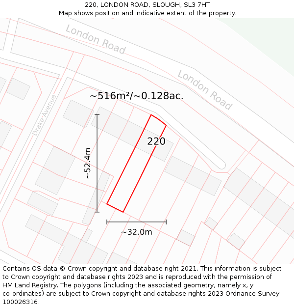 220, LONDON ROAD, SLOUGH, SL3 7HT: Plot and title map