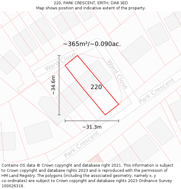 220, PARK CRESCENT, ERITH, DA8 3ED: Plot and title map