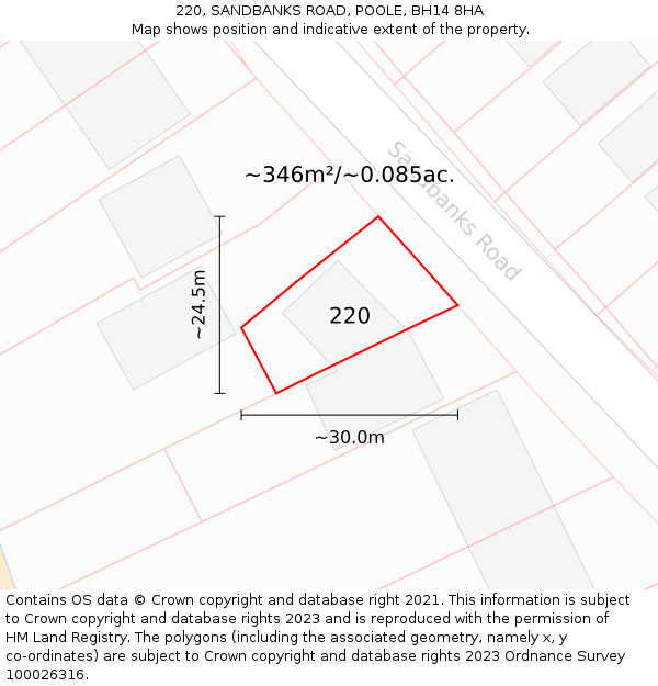 220, SANDBANKS ROAD, POOLE, BH14 8HA: Plot and title map