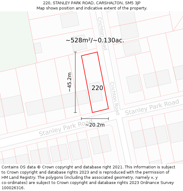 220, STANLEY PARK ROAD, CARSHALTON, SM5 3JP: Plot and title map