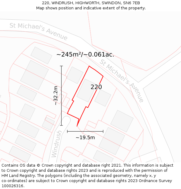 220, WINDRUSH, HIGHWORTH, SWINDON, SN6 7EB: Plot and title map