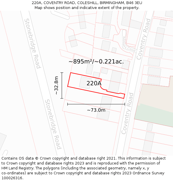 220A, COVENTRY ROAD, COLESHILL, BIRMINGHAM, B46 3EU: Plot and title map