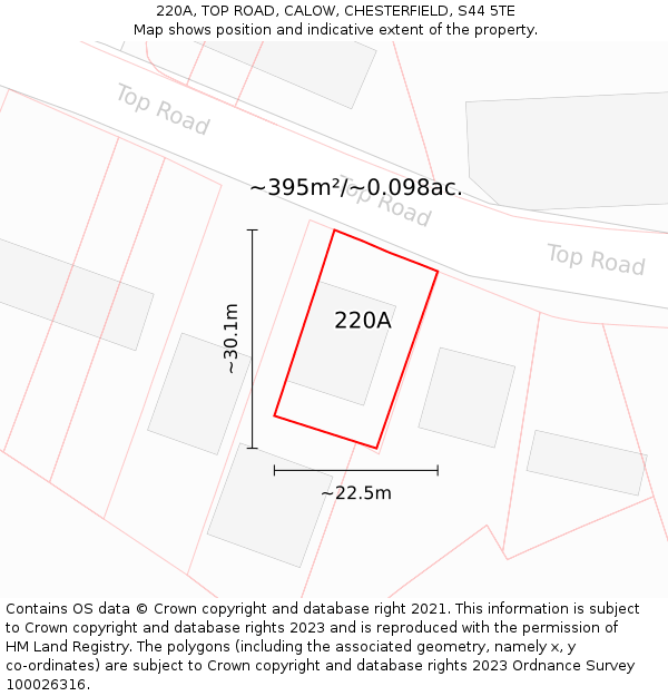 220A, TOP ROAD, CALOW, CHESTERFIELD, S44 5TE: Plot and title map