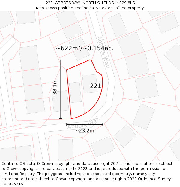 221, ABBOTS WAY, NORTH SHIELDS, NE29 8LS: Plot and title map