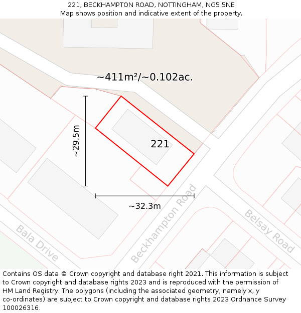 221, BECKHAMPTON ROAD, NOTTINGHAM, NG5 5NE: Plot and title map