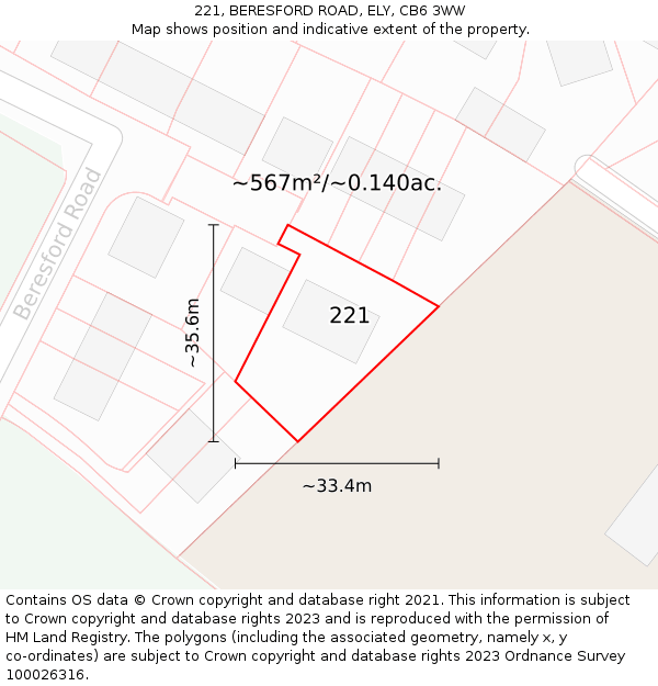 221, BERESFORD ROAD, ELY, CB6 3WW: Plot and title map