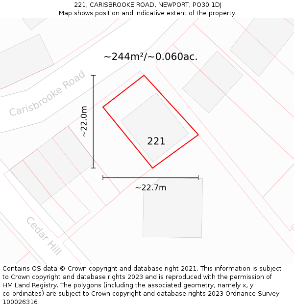 221, CARISBROOKE ROAD, NEWPORT, PO30 1DJ: Plot and title map