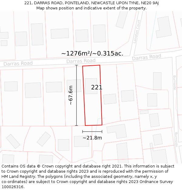 221, DARRAS ROAD, PONTELAND, NEWCASTLE UPON TYNE, NE20 9AJ: Plot and title map