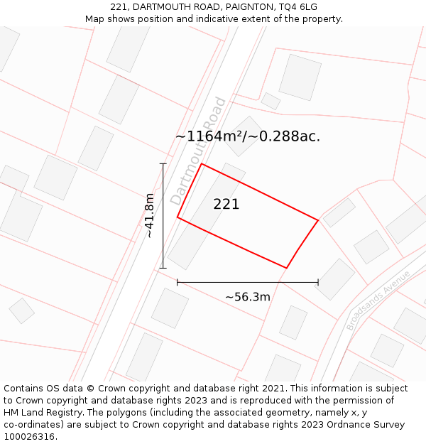 221, DARTMOUTH ROAD, PAIGNTON, TQ4 6LG: Plot and title map