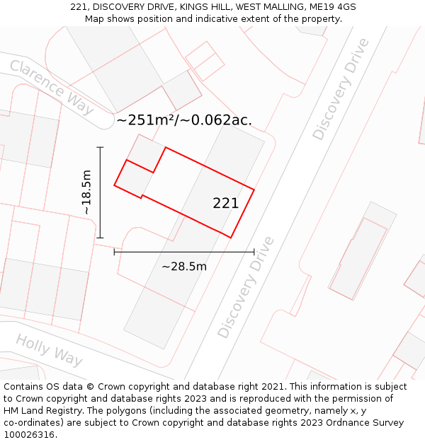 221, DISCOVERY DRIVE, KINGS HILL, WEST MALLING, ME19 4GS: Plot and title map