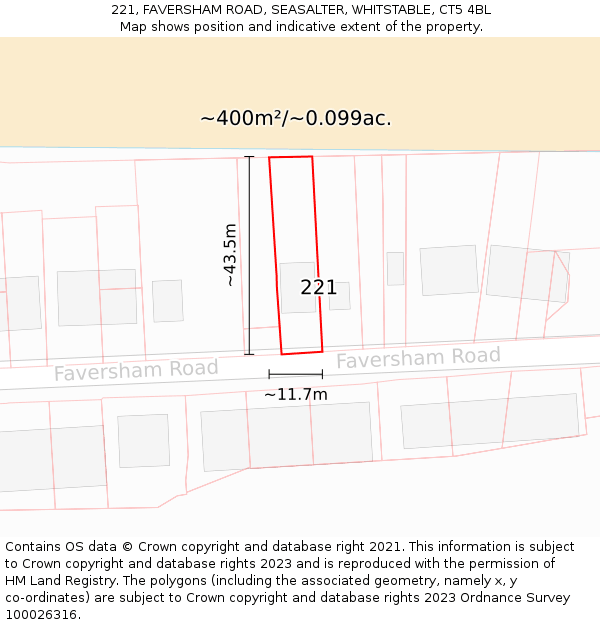 221, FAVERSHAM ROAD, SEASALTER, WHITSTABLE, CT5 4BL: Plot and title map