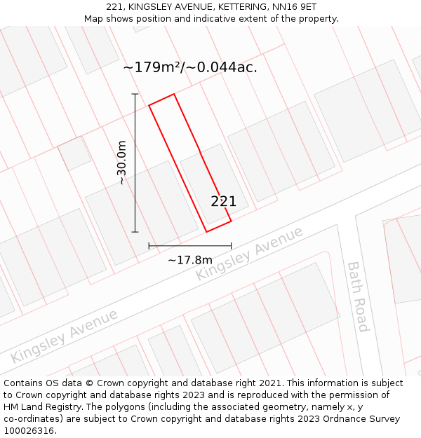 221, KINGSLEY AVENUE, KETTERING, NN16 9ET: Plot and title map