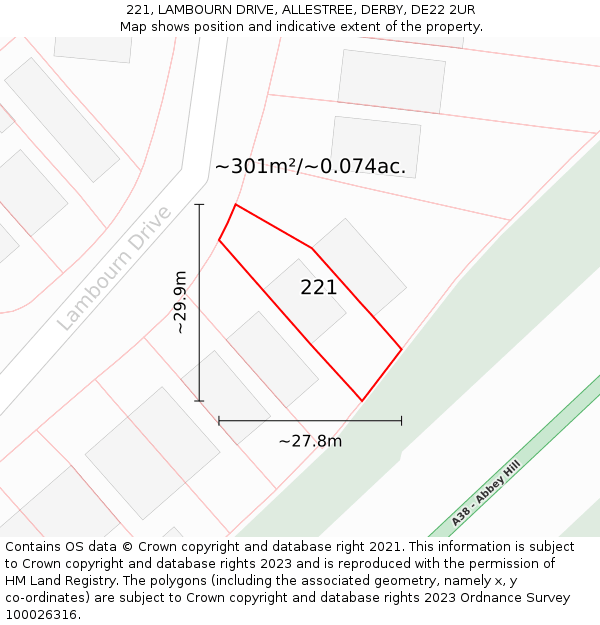 221, LAMBOURN DRIVE, ALLESTREE, DERBY, DE22 2UR: Plot and title map