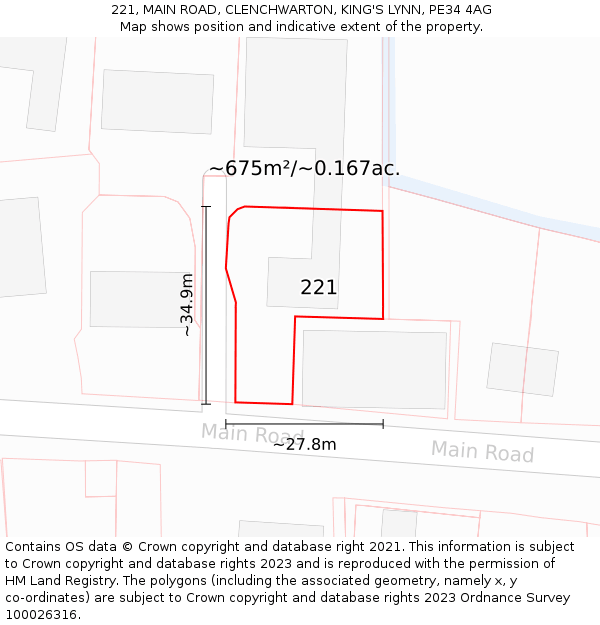 221, MAIN ROAD, CLENCHWARTON, KING'S LYNN, PE34 4AG: Plot and title map