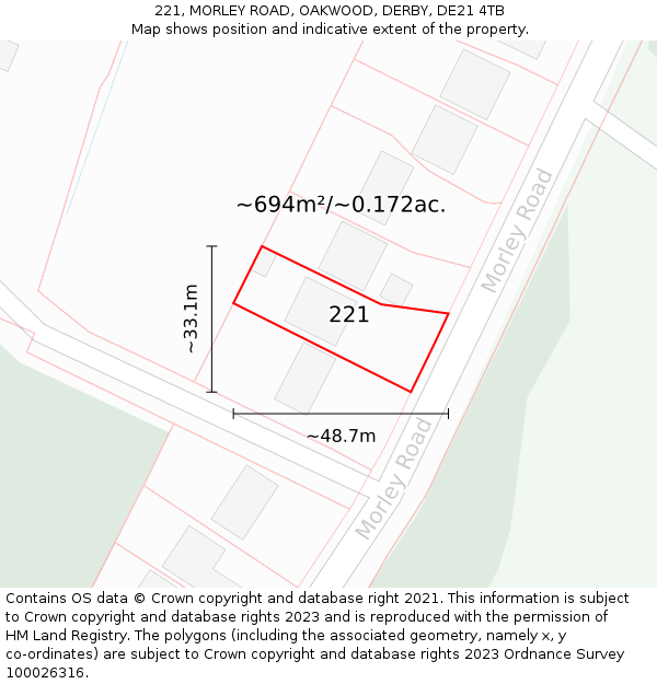 221, MORLEY ROAD, OAKWOOD, DERBY, DE21 4TB: Plot and title map