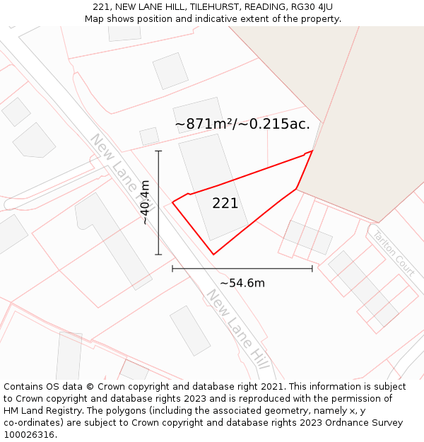 221, NEW LANE HILL, TILEHURST, READING, RG30 4JU: Plot and title map
