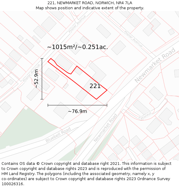 221, NEWMARKET ROAD, NORWICH, NR4 7LA: Plot and title map