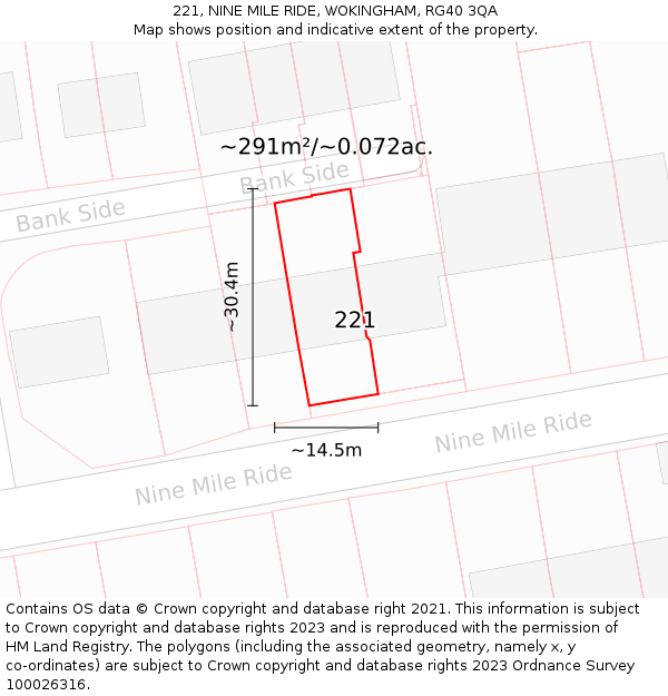 221, NINE MILE RIDE, WOKINGHAM, RG40 3QA: Plot and title map