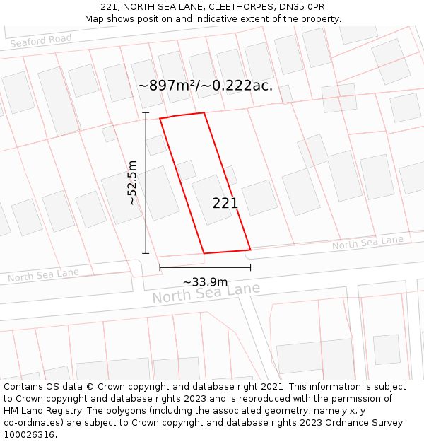 221, NORTH SEA LANE, CLEETHORPES, DN35 0PR: Plot and title map