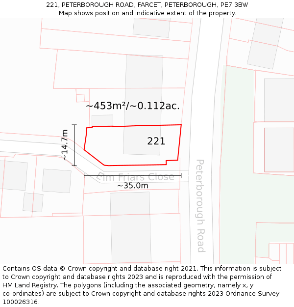 221, PETERBOROUGH ROAD, FARCET, PETERBOROUGH, PE7 3BW: Plot and title map