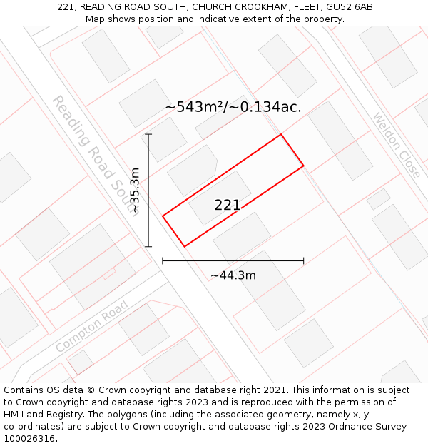 221, READING ROAD SOUTH, CHURCH CROOKHAM, FLEET, GU52 6AB: Plot and title map