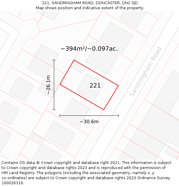 221, SANDRINGHAM ROAD, DONCASTER, DN2 5JD: Plot and title map