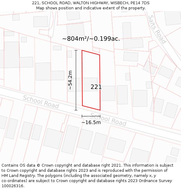 221, SCHOOL ROAD, WALTON HIGHWAY, WISBECH, PE14 7DS: Plot and title map