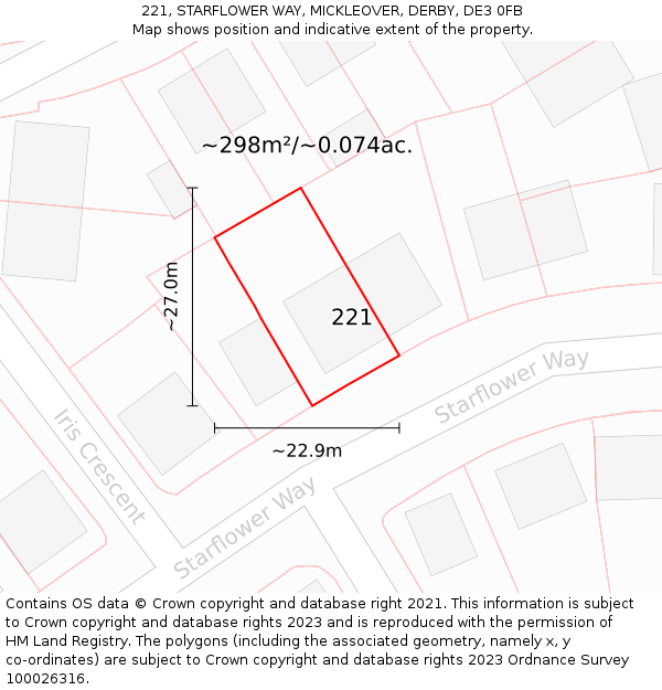 221, STARFLOWER WAY, MICKLEOVER, DERBY, DE3 0FB: Plot and title map
