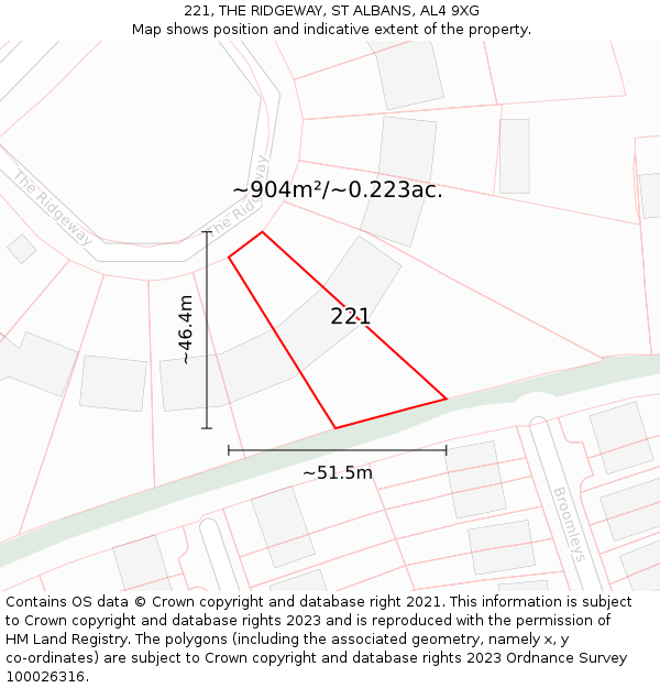 221, THE RIDGEWAY, ST ALBANS, AL4 9XG: Plot and title map