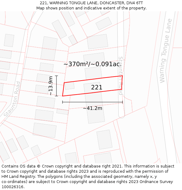 221, WARNING TONGUE LANE, DONCASTER, DN4 6TT: Plot and title map