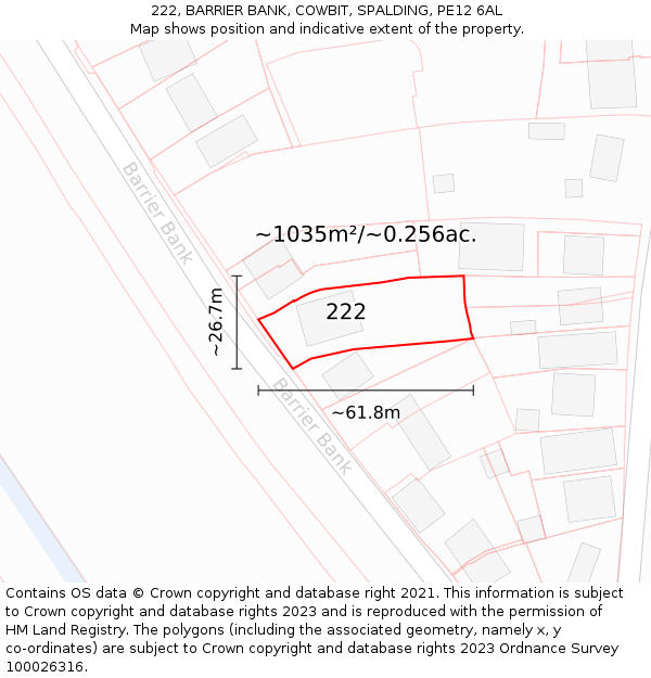 222, BARRIER BANK, COWBIT, SPALDING, PE12 6AL: Plot and title map