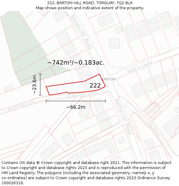222, BARTON HILL ROAD, TORQUAY, TQ2 8LA: Plot and title map