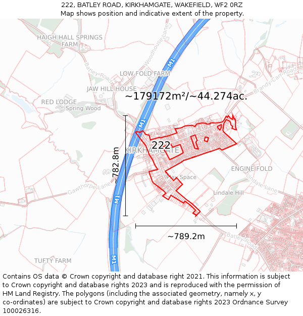 222, BATLEY ROAD, KIRKHAMGATE, WAKEFIELD, WF2 0RZ: Plot and title map